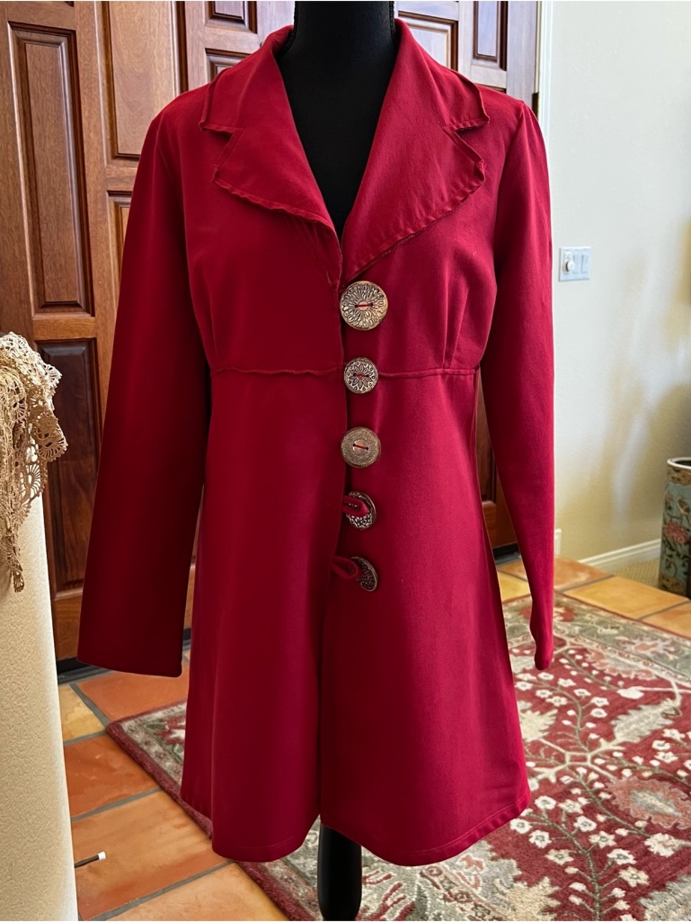 Neon Buddha Womens Jacket Sz M Red Button Front Pockets Cotton Blend